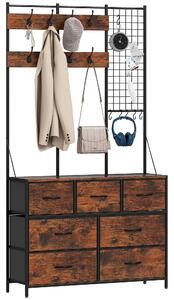 HOMCOM Mobile d'ingresso 4 in 1, appendiabiti, vestiaire con 7 cassetti in tessuto e 14 ganci, 100 x 30 x 183 cm, marrone rustico | Aosom Italy