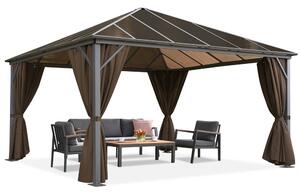 Gazebo da giardino Milos 4x4m con zanzariera e tende marroni Garden Point