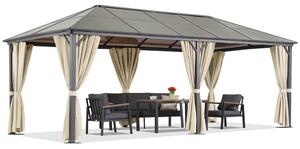 Gazebo da giardino Milos 3x6 m con zanzariera e tende color crema Garden Point