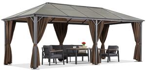 Gazebo da giardino Milos 3x6m con zanzariera e tende marroni Garden Point