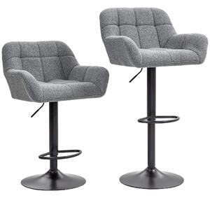 HOMCOM Sgabello da Bar 2er-Set Design Retrò regolabile in altezza Velluto Grigio + Nero | Aosom Italy