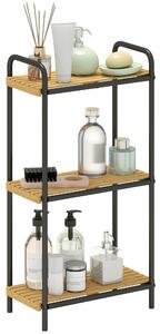 HOMCOM Mensola da Bagno in Bambù con 3 Ripiani Aperti Design a Doghe e Struttura in Acciaio 41,5x21,5x77,5 cm Naturale | Aosom Italy