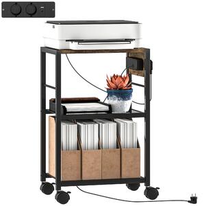 HOMCOM Supporto per stampante Supporto per stampante con ruote, prese, porte USB e USB-C fino a 40 kg Marrone Rustico | Aosom Italy
