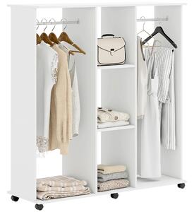 HOMCOM Armadio guardaroba mobile con 6 ruote 120 x 40 x 128 cm in legno bianco | Aosom Italy