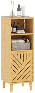 HOMCOM Armadio da Bagno Stretto Mobiletto da Bagno con 2 Ripiani Aperti Porta e Gambe in Bambù 32x30x90 cm Naturale | Aosom Italy