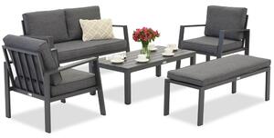 Zakintos Coffee 4 set in alluminio con panca antracite Garden Point