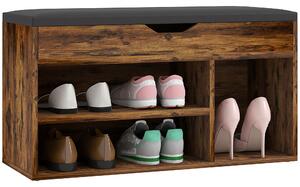 HOMCOM Mobile Scarpiera Banc a Scarpe 2 Niveaux Rangement, Nicchia + Baule Integrato con Cuscino Effetto Mogano | Aosom Italy