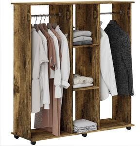 HOMCOM Armadio penderie mobiletto di archiviazione mobile 6 ruote 120 x 40 x 128 cm in legno marrone | Aosom Italy