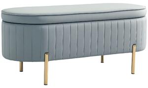 Panca Contenitore Ovale 108x44x43,5 cm con Coperchio Sollevabile in Tessuto Vellutato Grigio