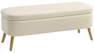 HOMCOM Panca Contenitore da 65L in Tessuto Teddy e Gambe in Legno, 120x42x45 cm, Beige | Aosom Italy
