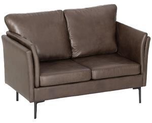 HOMCOM Divano Moderno 2 Posti con Imbottitura Spessa, in Pelle Traspirante E Gambe in Metallo, 137x72x88 cm, Marrone Scuro | Aosom Italy