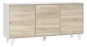 Credenza Dabello, 154x40h75 cm, Bianco e Rovere