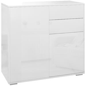 HOMCOM Credenza Moderna con 2 Armadietti e 2 Cassetti con Apertura a Pressione, 79x36x74cm, Bianco Lucido