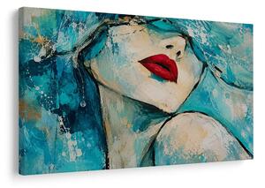Quadro su tela – Ritratto turchese con labbra rosse