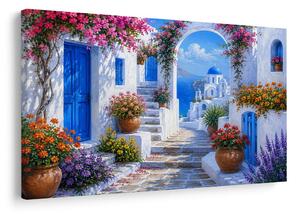 Quadro su tela – Vicolo greco con cupola blu