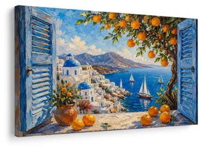 Quadro su tela – Costa di Santorini con arance