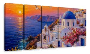 Quadri 5 pezzi – Costa di Santorini al tramonto