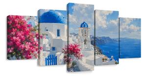 Quadri 5 pezzi – Case bianche di Santorini sul mare