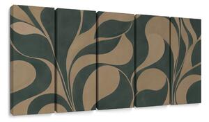Quadri 5 pezzi – Foglie astratte nei toni beige
