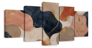 Quadri 5 pezzi – Foglie astratte dorate