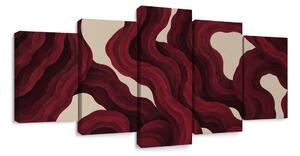 Quadri 5 pezzi – Onde astratte color bordeaux