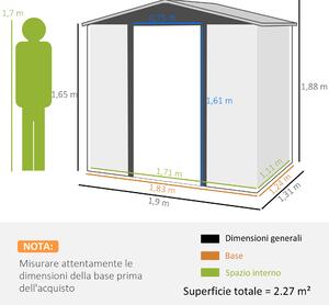 Outsunny Casetta da Giardino in Acciaio con Prese d'Aria e Catenaccio, 1.9x1.3m, Colore Quercia