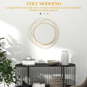 HOMCOM Specchio Moderno e Rotondo Decorativo a Muro con Ganci, in Vetro e Metallo, Ø65x1 cm, Oro