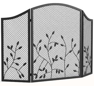 HOMCOM Parascintille Camino Pieghevole a 3 Pannelli in Metallo Verniciato, Pronto all'Uso, 122x1x75 cm, Nero | Aosom Italy