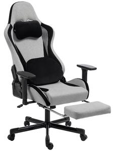HOMCOM Sedia Gaming Ergonomica Massaggiante con Cuscino Lombare, in Tessuto Effetto Lino, 70.5x73x127.5-137.5 cm, Grigio | Aosom Italy