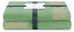 Set di asciugamani per viso e corpo tipo terry verde chiaro in cotone 2 pz Allium – Restilo