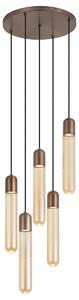 Art Deco hanglamp donker brons met ribbel glas 5-lichts - Walcott