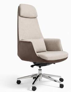 Sedia da ufficio ergonomica con rivestimento in tessuto e dettagli in pelle, beige