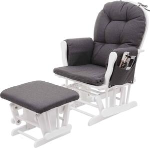 Poltrona relax MCW-C76, poltrona a dondolo con poggiapiedi ~ Tessuto, grigio scuro, struttura bianca