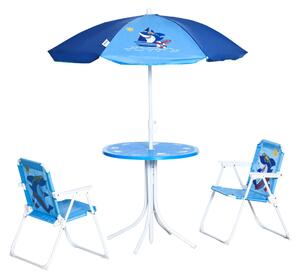 Outsunny Set da giardino per bambini 4 pezzi: 2 sedie pieghevoli e ombrellone, blu