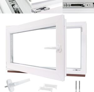 Finestra per cantina Finestra in PVC-U, bianca, LxA: 85 x 40 cm / 850 x 400 mm Doppio vetro (32 mm) ribaltabile con chiusura a fungo, DIN a sinistra (maniglia a destra)