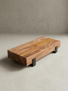Tavolino da divano in legno di sheesham, design moderno e puristico, fatto a mano e robusto, superficie protettiva laccata e sigillata. 115x44x22 cm | Kadima Design