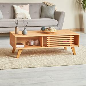 Tavolino SEAN, con 2 ripiani, colore marrone, elegante tavolino dal design scandinavo, pratico tavolino da salotto con ante scorrevoli in pino massiccio
