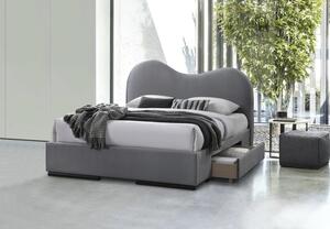 AMBER 160 letto matrimoniale con cassetti in velluto grigio chiaro