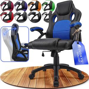Juskys Racing desk chair Montreal (blu) - sedia da gioco ergonomica, regolabile in altezza e imbottita, fino a 120 kg - sedia da ufficio girevole