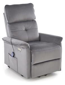 Poltrona relax Semir 2 in velluto grigio chiaro – con massaggio, alzapersona e reclinazione elettrica