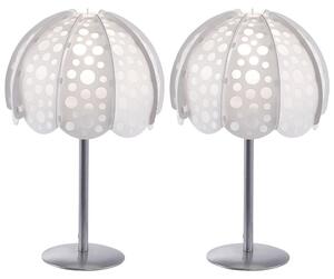 Set di 2 lampade da tavolo, tessuto, bianco, con fori, altezza 36 cm