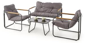 Set da giardino HUDSON con divano, 2 poltrone e tavolino – grigio chiaro / marrone