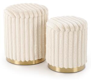 Set 2 Pouf FIDO con contenitore – crema / oro – ø36×44 cm e ø31×38 cm
