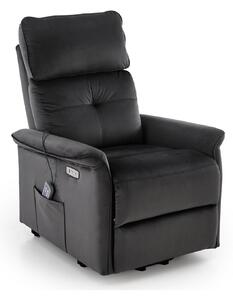 Poltrona relax Semir 2 con alzata assistita, massaggio ed USB in velluto nero – 80x108-90x90-160 cm