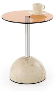 Tavolino Ariana in vetro effetto marmo beige e metallo bruno – Ø40x51 cm