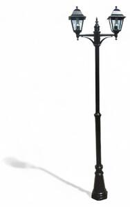 Lampione da giardino nero due luci trasparenti altezza 230 cm IP44 in alluminio verniciato adatto per esterni 2x100W