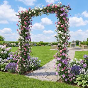 Costway Arco da giardino metallico a tetto piatto con traforo elegante, Traliccio esterno per rampicanti per matrimoni e feste