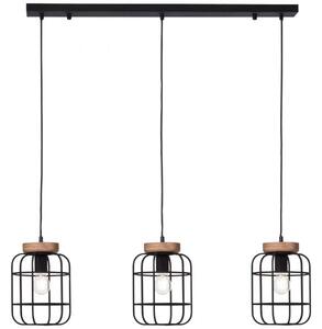 Lampada a sospensione Brilliant Gwen a 3 luci, finitura legno antico/nero corindone