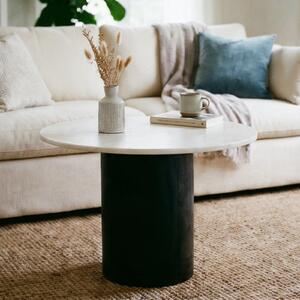Tavolino YAMUNA rotondo 60 cm con piano in marmo, bianco/nero - tavolo da soggiorno in marmo bianco e legno massiccio di acacia, design moderno, superficie di facile manutenzione, compatto per soggiorno e salotto