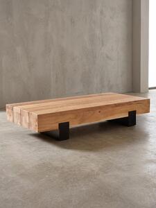 Tavolino in stile industriale, legno di acacia e metallo nero. 130x59x25 cm | Kadima Design